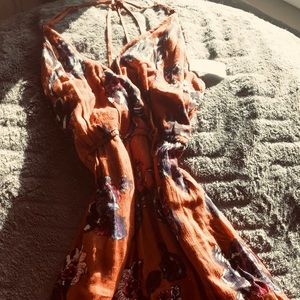 Burnt Orange/Burgundy Floral Maxi Dress w/ slit